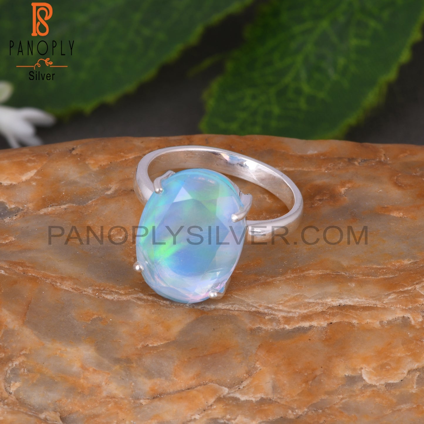 Aurora Opal Sky Oval 925 Sterling Silver Colour Change Ring