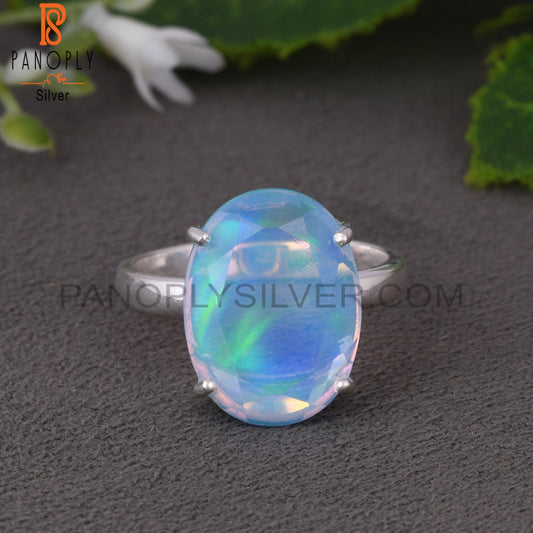 Aurora Opal Sky Oval 925 Sterling Silver Colour Change Ring