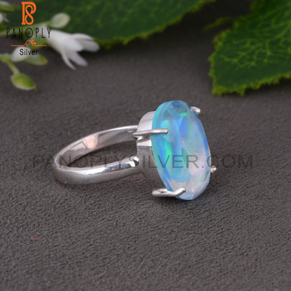 Aurora Opal Sky Oval 925 Sterling Silver Colour Change Ring