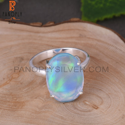 Aurora Opal Sky Oval 925 Sterling Silver Colour Change Ring