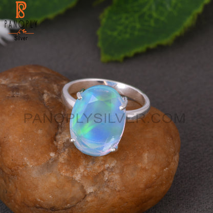 Aurora Opal Sky Oval 925 Sterling Silver Colour Change Ring