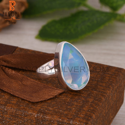 Aurora Opal Sky Pear 925 Sterling Silver Ring