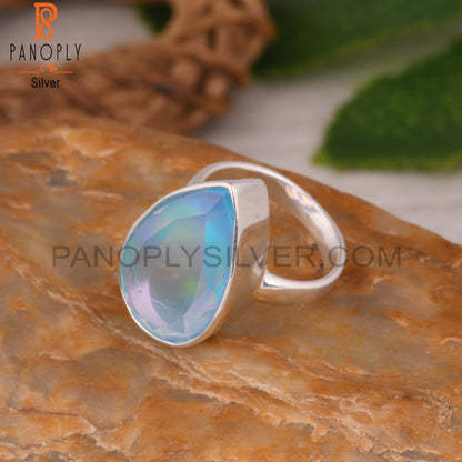 Aurora Opal Sky Pear 925 Sterling Silver Ring