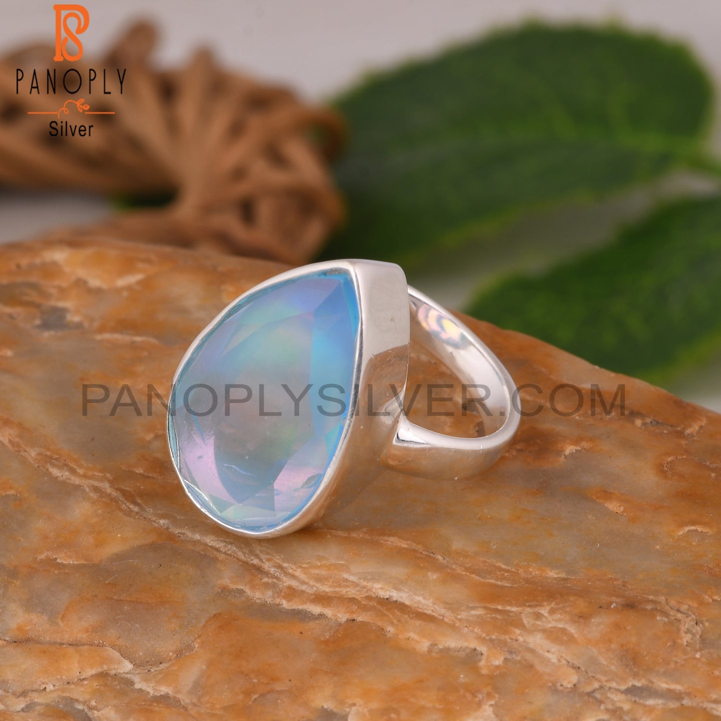 Aurora Opal Sky Pear 925 Sterling Silver Ring