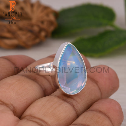 Aurora Opal Sky Pear 925 Sterling Silver Ring