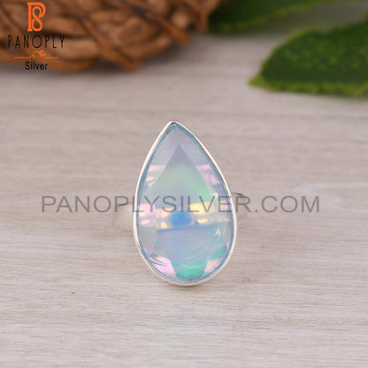Aurora Opal Sky Pear 925 Sterling Silver Ring