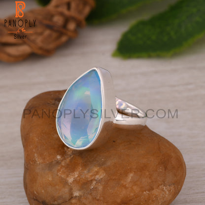 Aurora Opal Sky Pear 925 Sterling Silver Ring