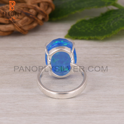 Synthetic Green Fire Opal Oval 925 Sterling Silver Ring