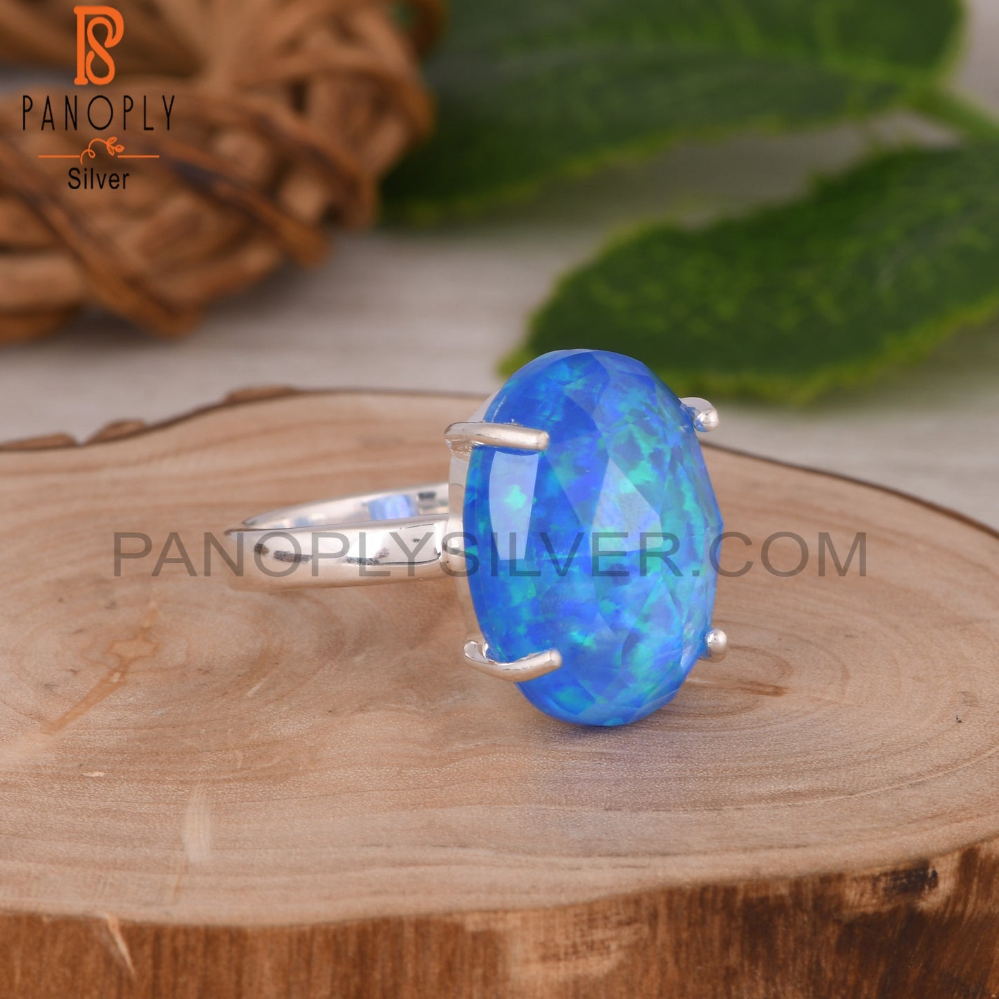 Synthetic Green Fire Opal Oval 925 Sterling Silver Ring