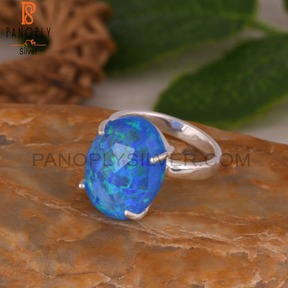 Synthetic Green Fire Opal Oval 925 Sterling Silver Ring