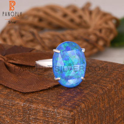 Synthetic Green Fire Opal Oval 925 Sterling Silver Ring