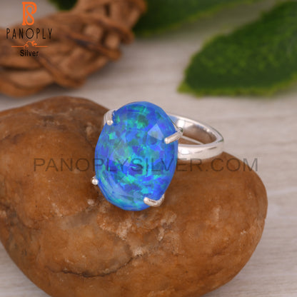 Synthetic Green Fire Opal Oval 925 Sterling Silver Ring
