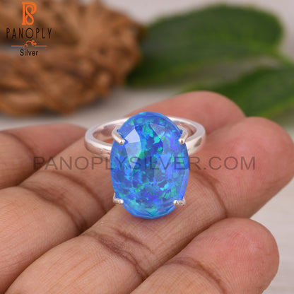 Synthetic Green Fire Opal Oval 925 Sterling Silver Ring