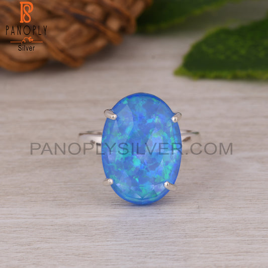 Synthetic Green Fire Opal Oval 925 Sterling Silver Ring