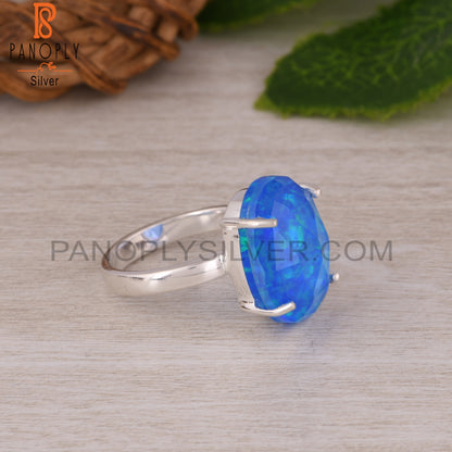 Synthetic Green Fire Opal Oval 925 Sterling Silver Ring