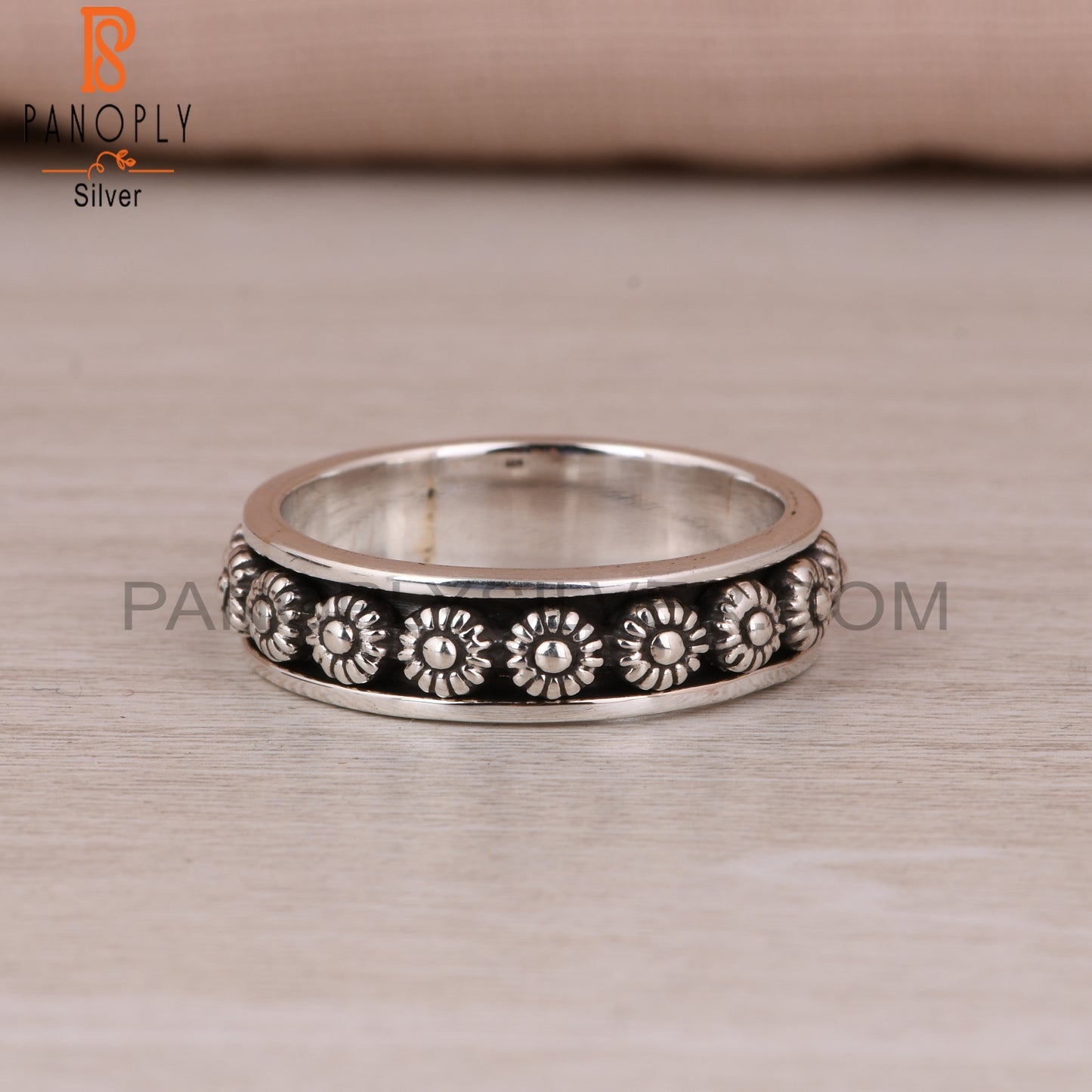 Handmade 925 Sterling Silver Flower Spinner Ring