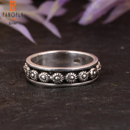 Handmade 925 Sterling Silver Flower Spinner Ring