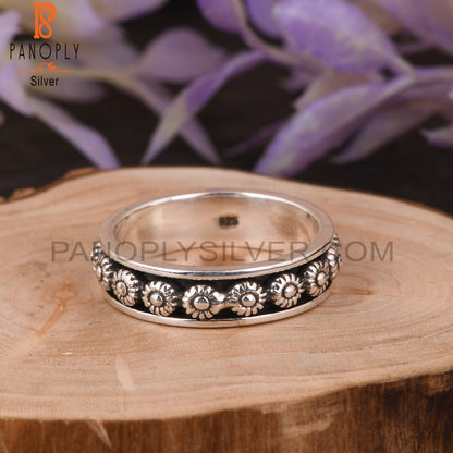 Handmade 925 Sterling Silver Flower Spinner Ring