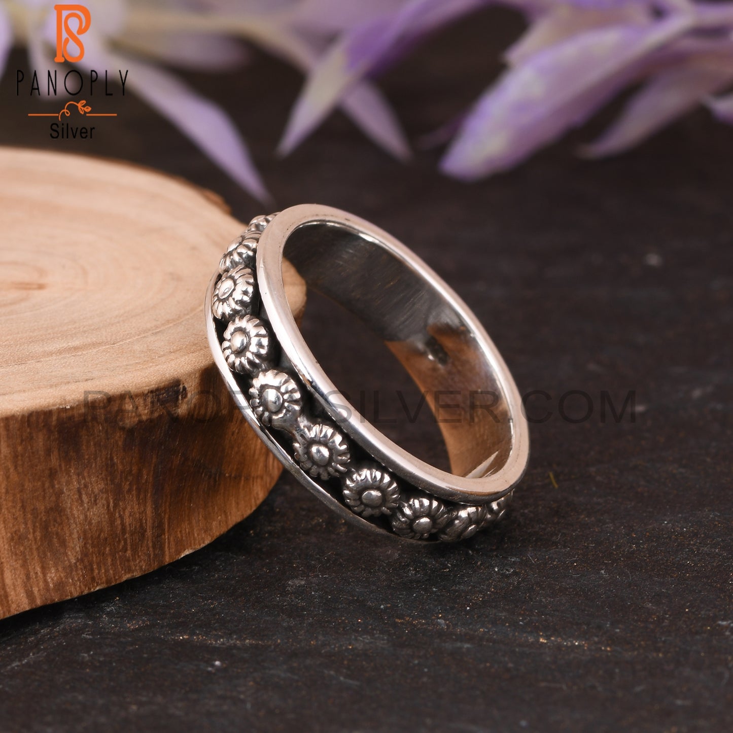 Handmade 925 Sterling Silver Flower Spinner Ring