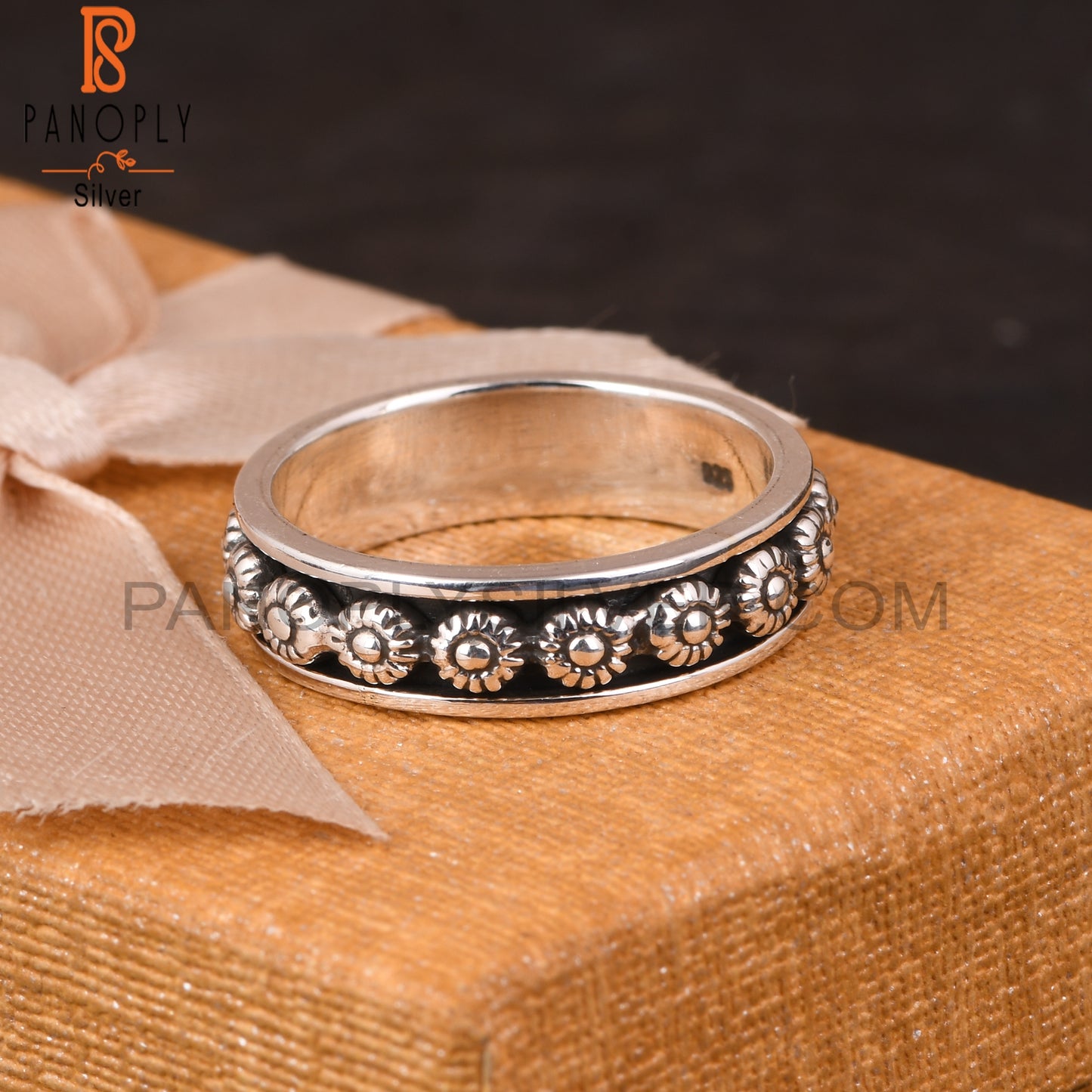 Handmade 925 Sterling Silver Flower Spinner Ring