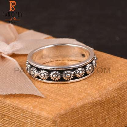 Handmade 925 Sterling Silver Flower Spinner Ring