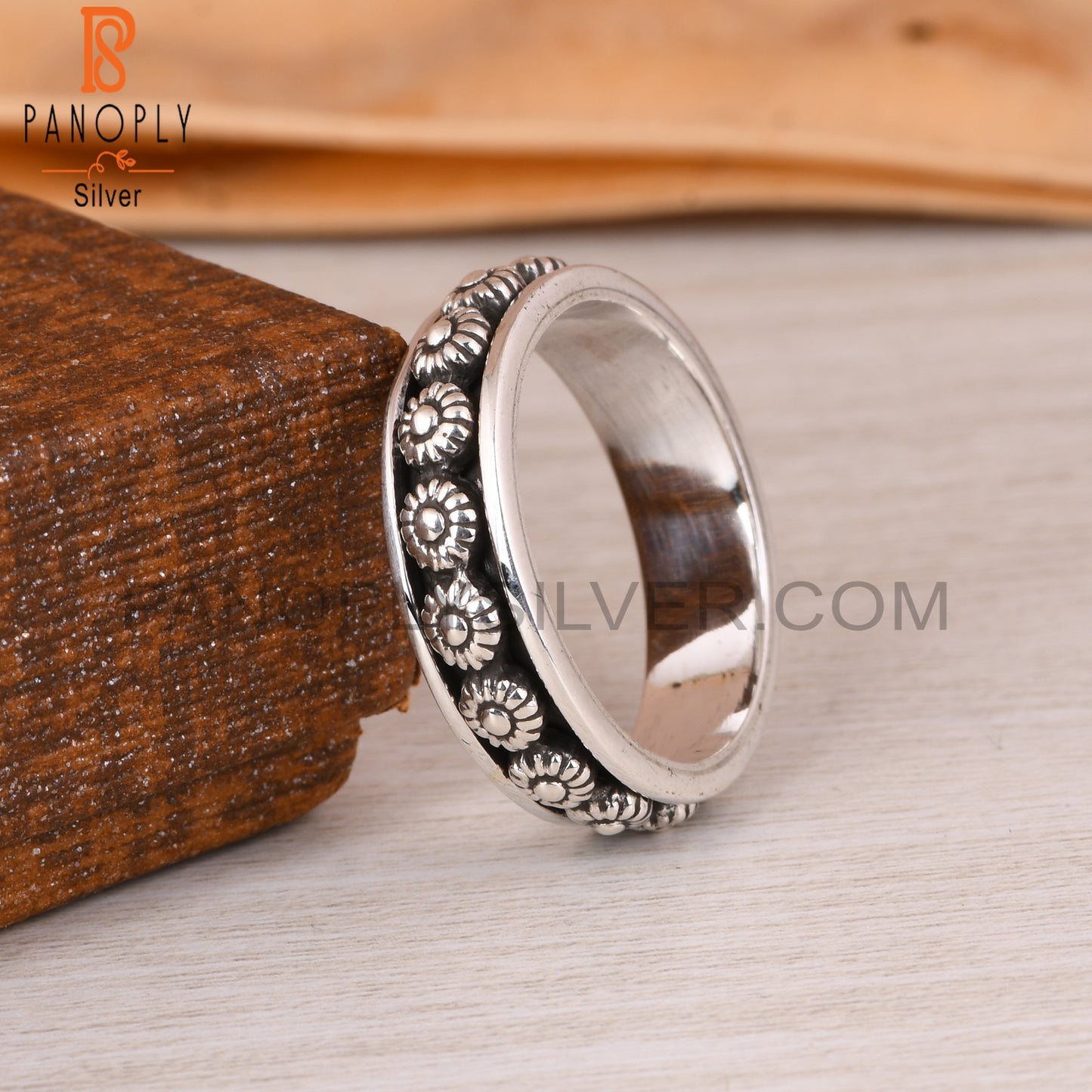 Handmade 925 Sterling Silver Flower Spinner Ring