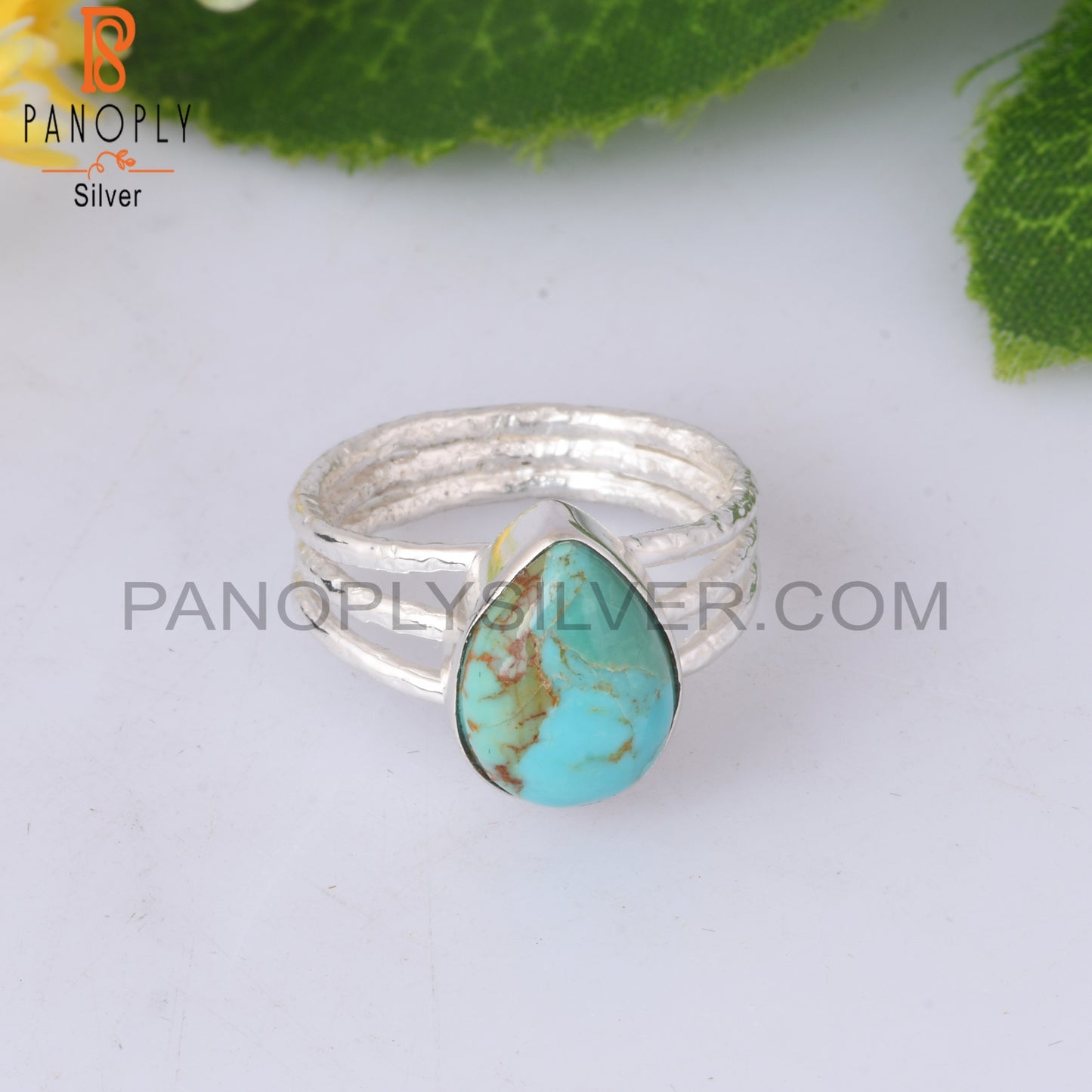 Kingman Turquoise Pear Shape 925 Sterling Silver Ring