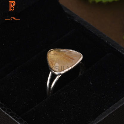 Golden Rutile Trillion Shape 925 Sterling Silver Ring