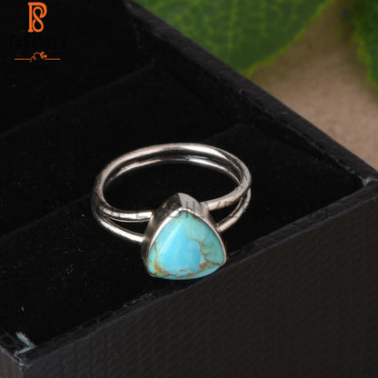 Kingman Turquoise Trillion Shape 925 Sterling Silver Ring