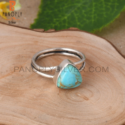 Kingman Turquoise Trillion Shape 925 Sterling Silver Ring