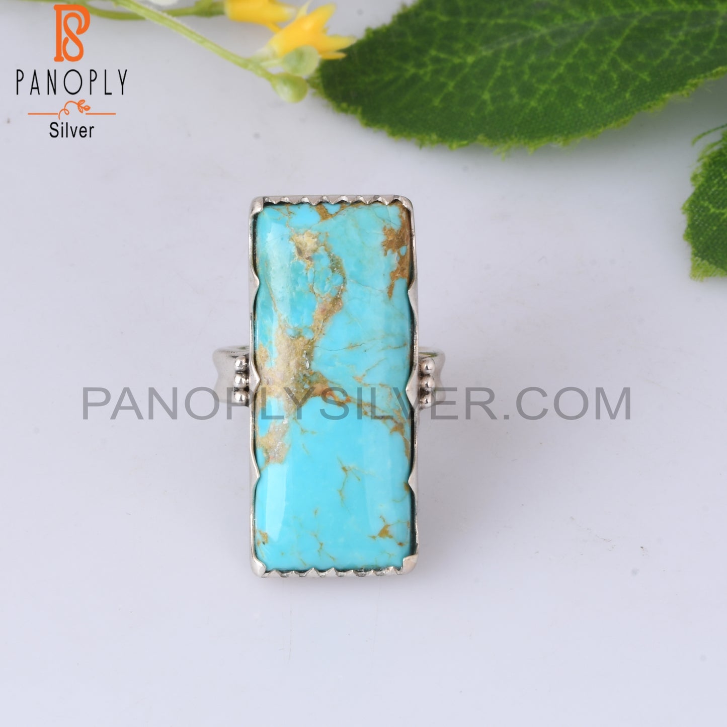 Kingman Turquoise Baguette Shape 925 Sterling Silver Ring
