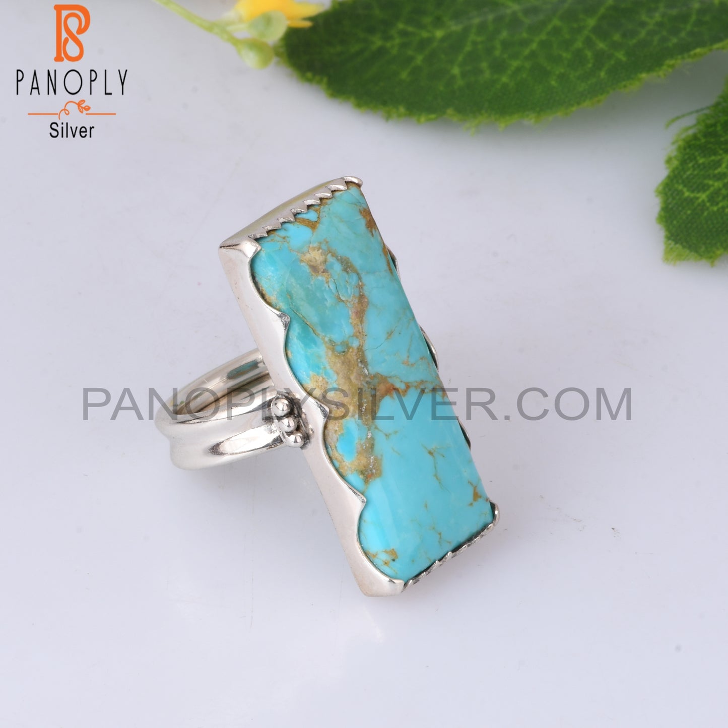 Kingman Turquoise Baguette Shape 925 Sterling Silver Ring