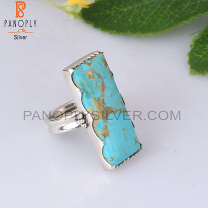 Kingman Turquoise Baguette Shape 925 Sterling Silver Ring