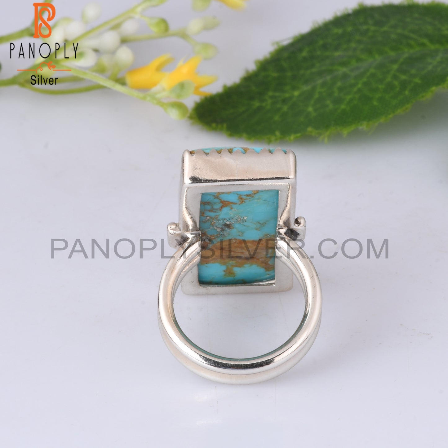 Kingman Turquoise Baguette Shape 925 Sterling Silver Ring