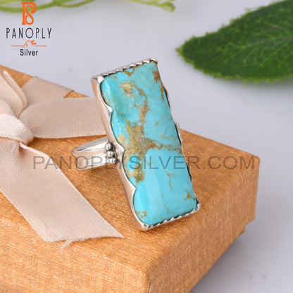 Kingman Turquoise Baguette Shape 925 Sterling Silver Ring