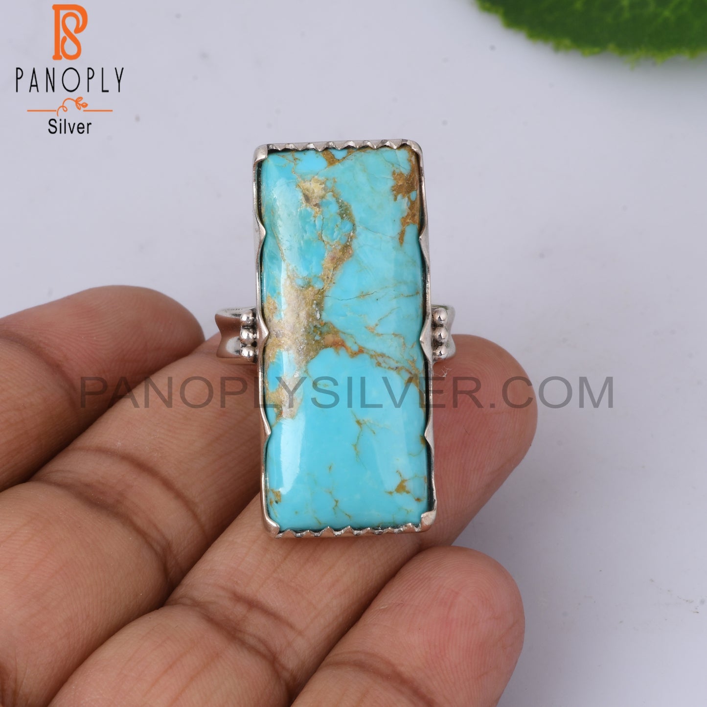 Kingman Turquoise Baguette Shape 925 Sterling Silver Ring