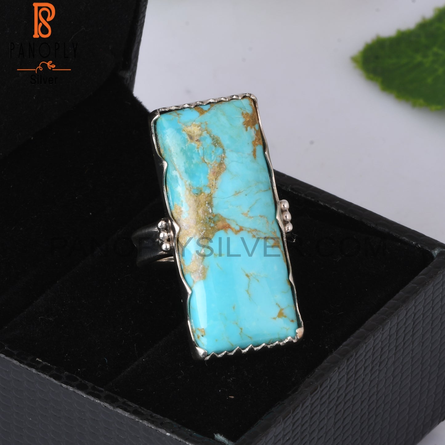 Kingman Turquoise Baguette Shape 925 Sterling Silver Ring