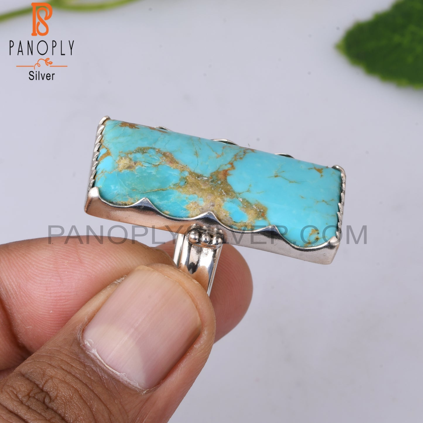 Kingman Turquoise Baguette Shape 925 Sterling Silver Ring