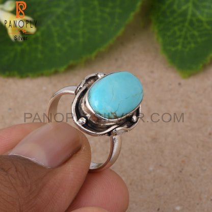 Kingman Turquoise Oval Shape 925 Sterling Silver Ring