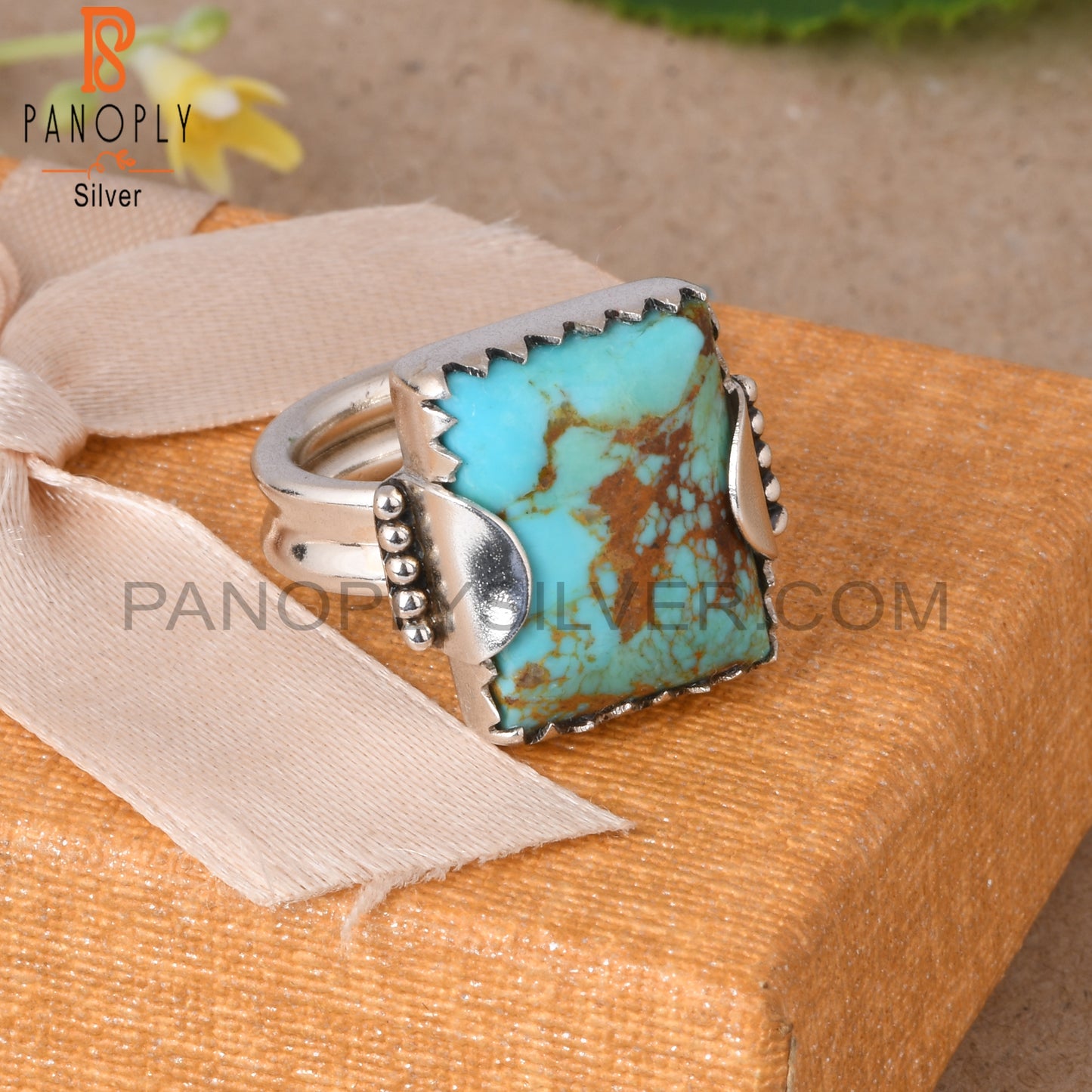 Kingman Turquoise Beguette 925 Silver Prong Setting Ring