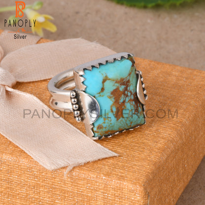Kingman Turquoise Beguette 925 Silver Prong Setting Ring