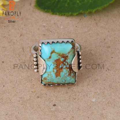 Kingman Turquoise Beguette 925 Silver Prong Setting Ring