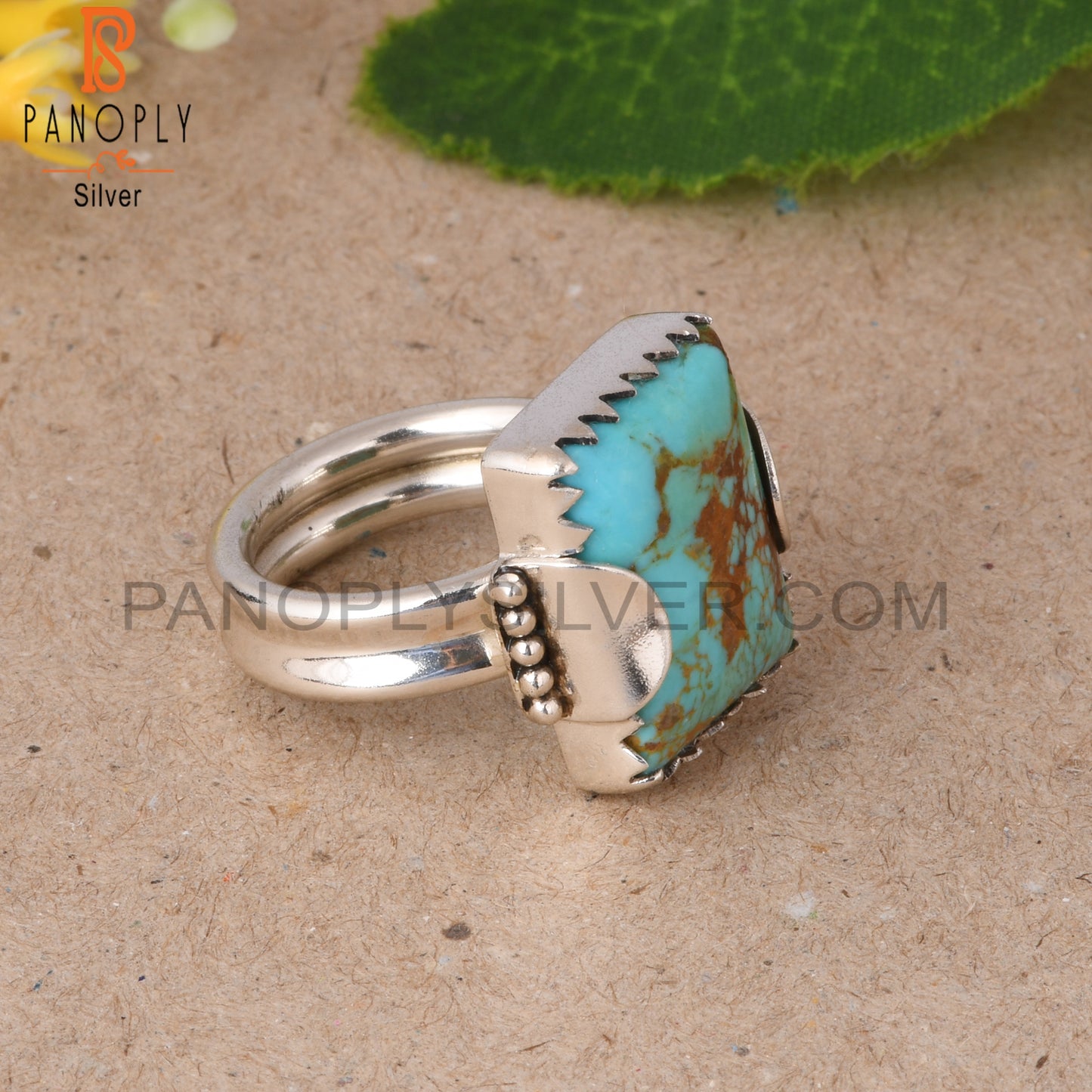 Kingman Turquoise Beguette 925 Silver Prong Setting Ring