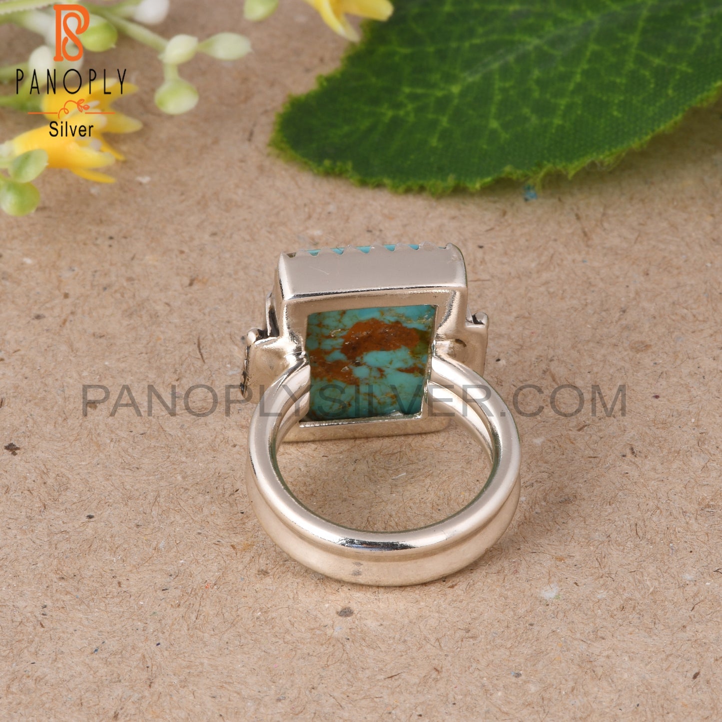 Kingman Turquoise Beguette 925 Silver Prong Setting Ring