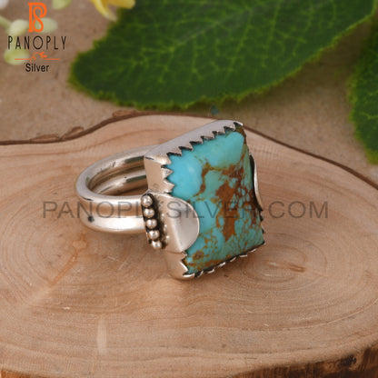 Kingman Turquoise Beguette 925 Silver Prong Setting Ring