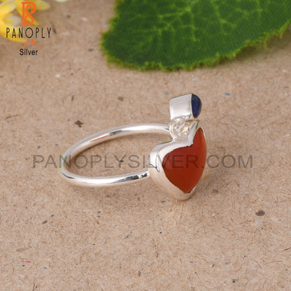 Red Onyx & Lapis Heart Shape 925 Sterling Silver Ring