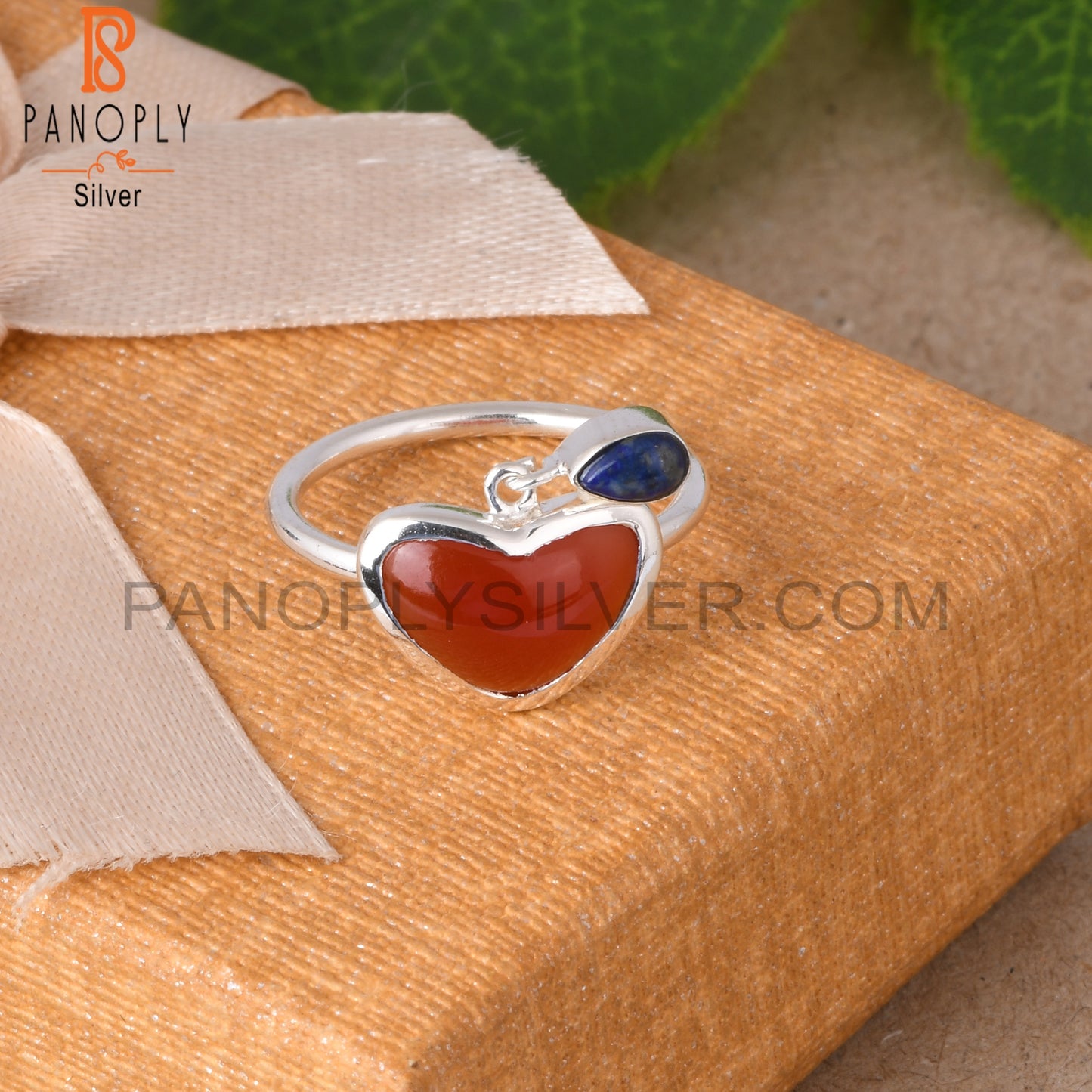 Red Onyx & Lapis Heart Shape 925 Sterling Silver Ring