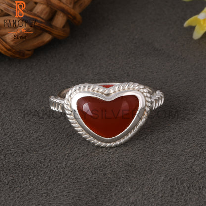 Red Onyx Twist Heart Shape 925 Sterling Silver Ring