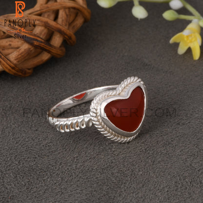 Red Onyx Twist Heart Shape 925 Sterling Silver Ring