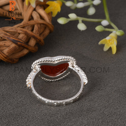Red Onyx Twist Heart Shape 925 Sterling Silver Ring